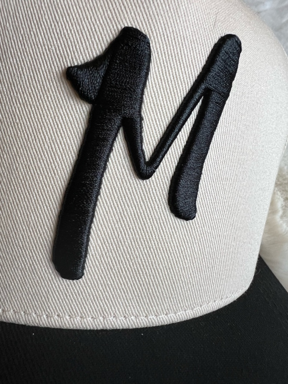 Mugsy Snapback Hat Cream Black Baseball Cap Embroidered “M” Adjustable - Picture 5 of 5